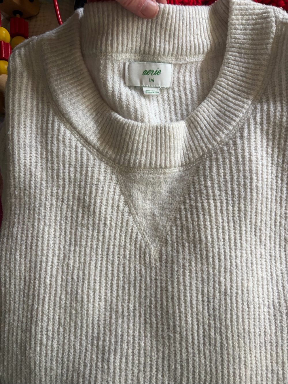 aerie Men's Off-White Ribbed Crewneck Sweater